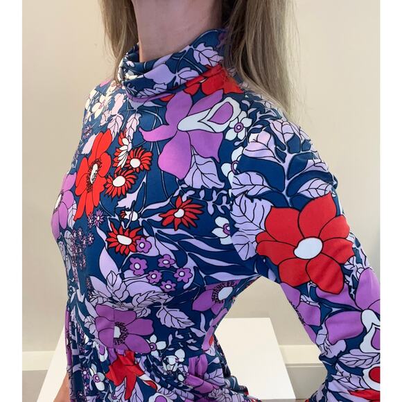 WOW! Colorful Vintage 1960s-70s Keram New York Long Sleeve Maxi Dress Size Small - Picture 4 of 12